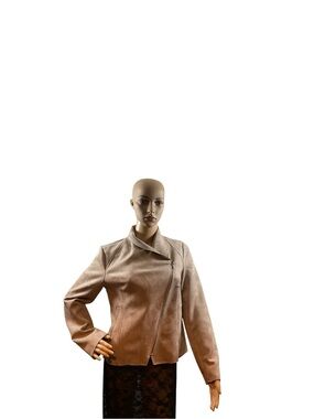 Carmen Marc Valvo Taupe Asymmetric Zip Trench Jacket